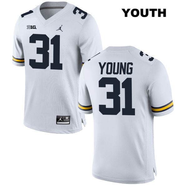 Youth NCAA Michigan Wolverines Jack Young #31 White Jordan Brand Authentic Stitched Football College Jersey XO25S05MJ